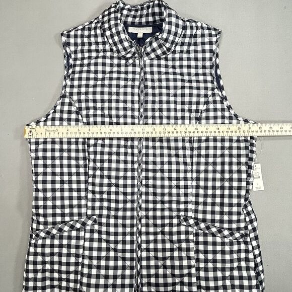 Talbots Vest Women’s L Black White Gingham Plaid Quilted Puffer Western Preppy - Picture 3 of 12